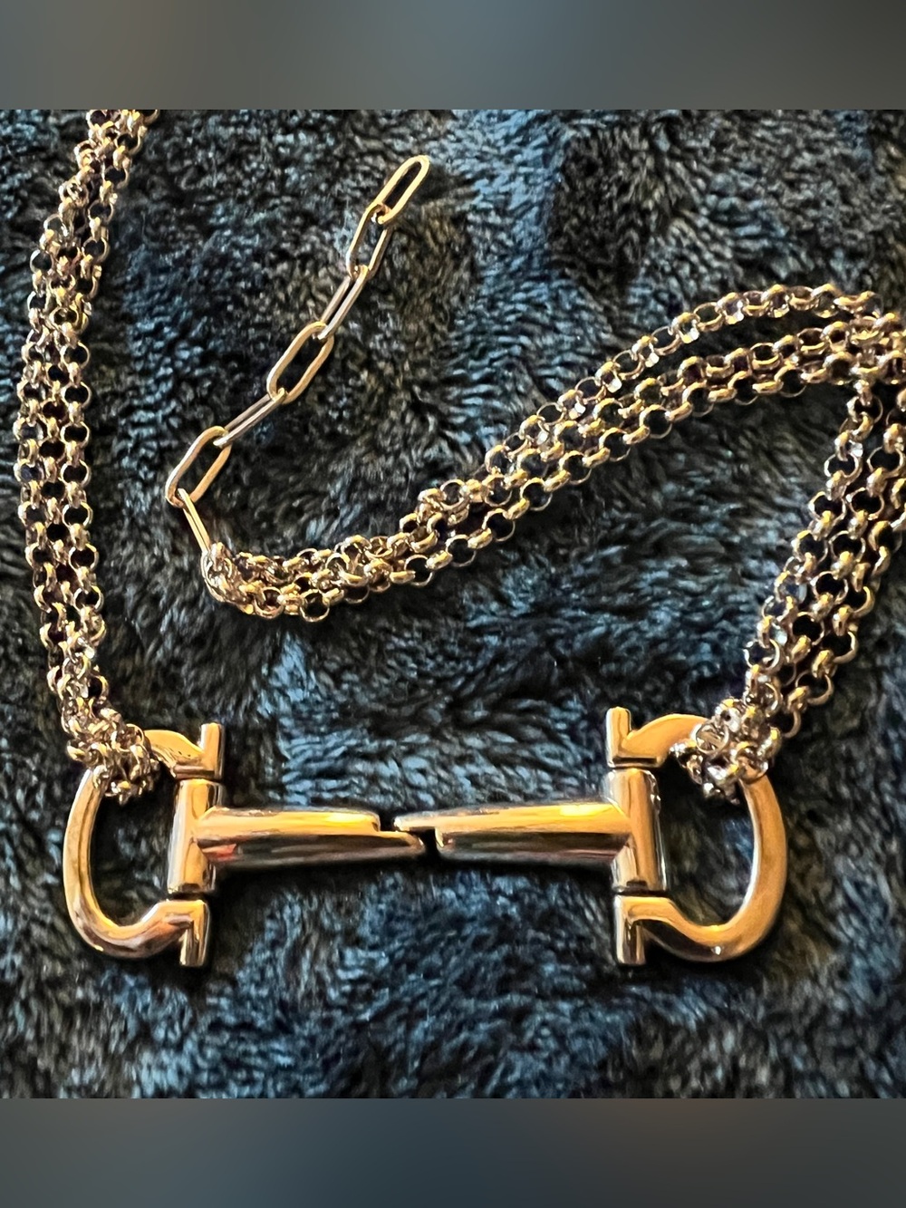 Custom Ferragamo Horsebit Hardware Necklace | Silver Multi-strand Chain 14-16” - Picture 5 of 9